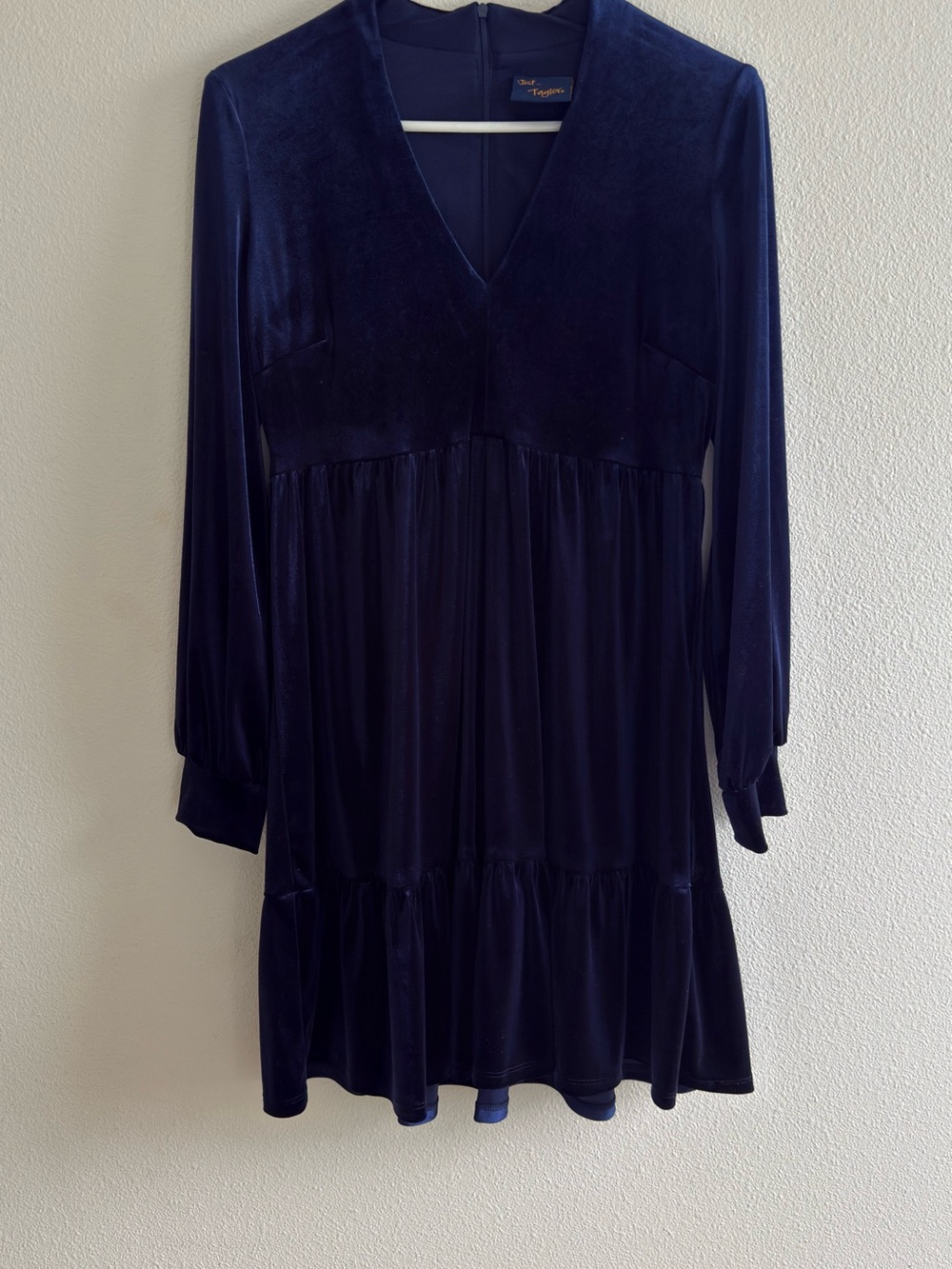 Velvet V-Neck Long Sleeve Mini Dress - Navy